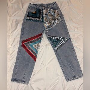 Rehab Lab Satin Patchwork Boot Cut Jeans